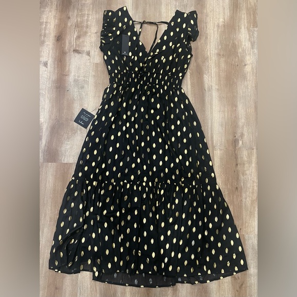 Lulu's Black and Gold Polka Dot Dress - Picture 2 of 6